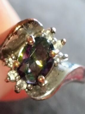 Sterling Silver Mystic Topaz Halo Ring Rainbow Stone Vintage Style R545